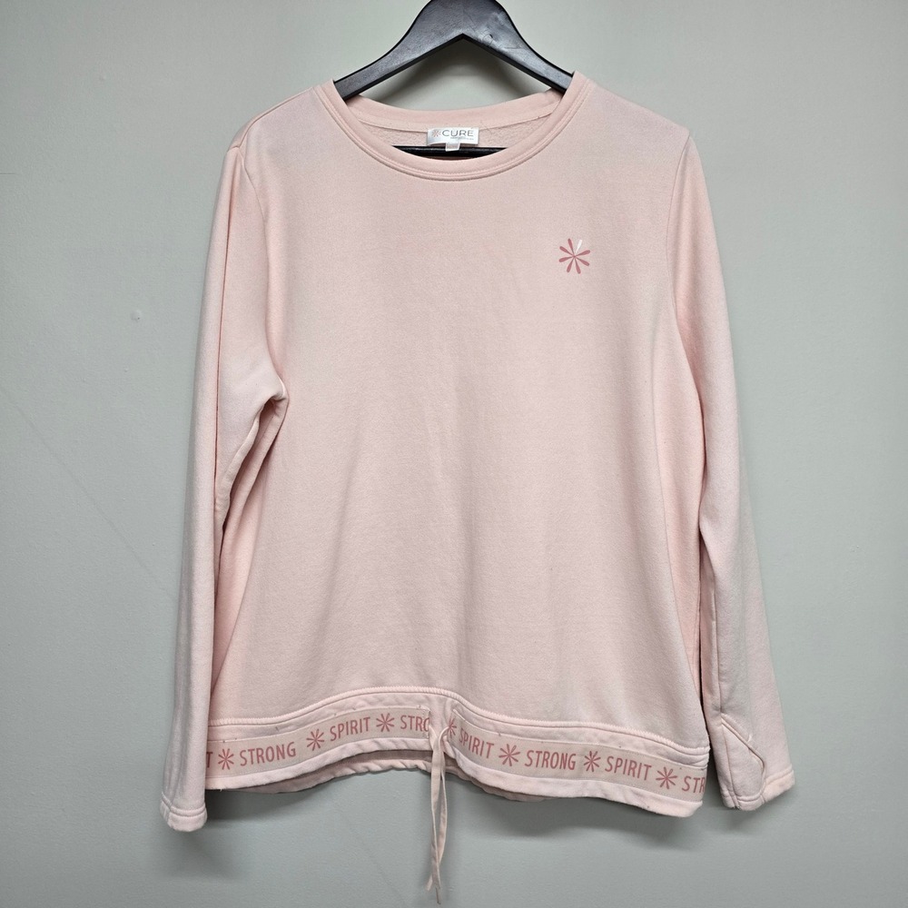CURE Spirit Strong Sweatshirt Women XL Pink Cotton Blend Drawstring Athleisure